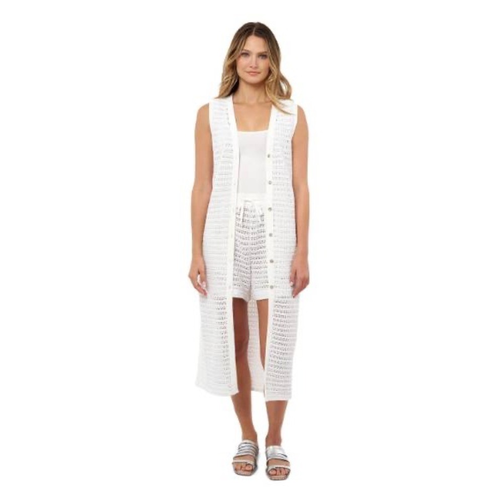 Edited by Remi Bader - Women's Sleeveless Crochet Cardigan - White, Size 1X